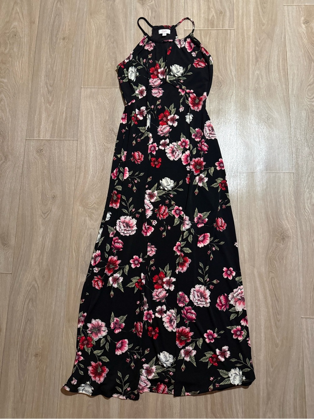 Candie’s Black Floral High Neck Maxi Dress M